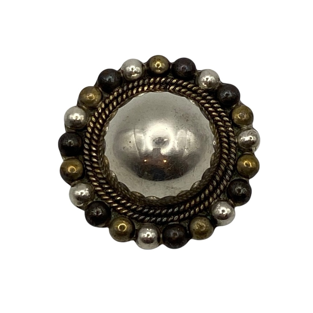 Vintage Taxco Mexico Sterling Textural Copper Bronze Dome Statement Brooch